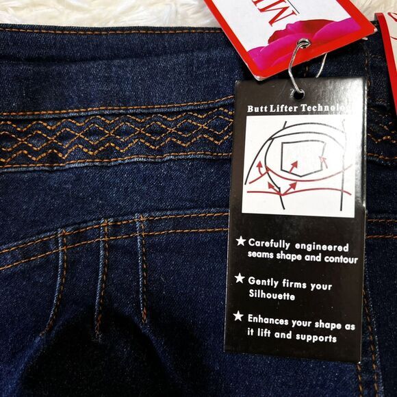 MINERVA CLOTHING Women's Jeans Sz 9 Navy 3 Pockets Stretch Embroidery Rhinestone - Picture 3 of 13